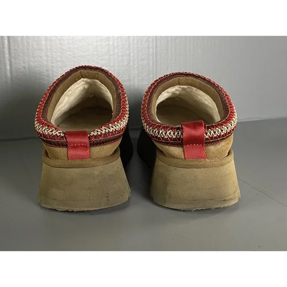 UGG Tazz II Shoes Womens Size 7 Chestnut Suede Platform Sheepskin Slippers - Picture 4 of 12